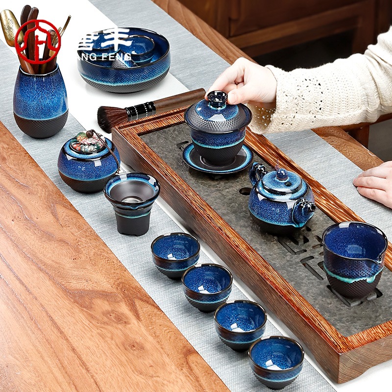 窯變功夫茶具套裝家用天目釉泡茶器辦公會客陶瓷茶杯茶壺禮盒裝Z-細節圖2