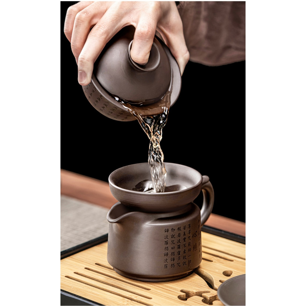 唐豐紫砂蓋碗茶杯家用大容量心經三才碗單個復古敬茶碗功夫泡茶器-細節圖8
