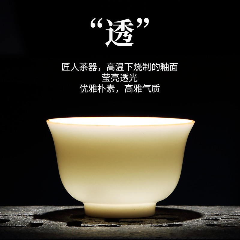 唐豐豬油白功夫茶杯陶瓷開片品茗杯家用建盞鈴鐺杯主人杯茶碗單個-細節圖2