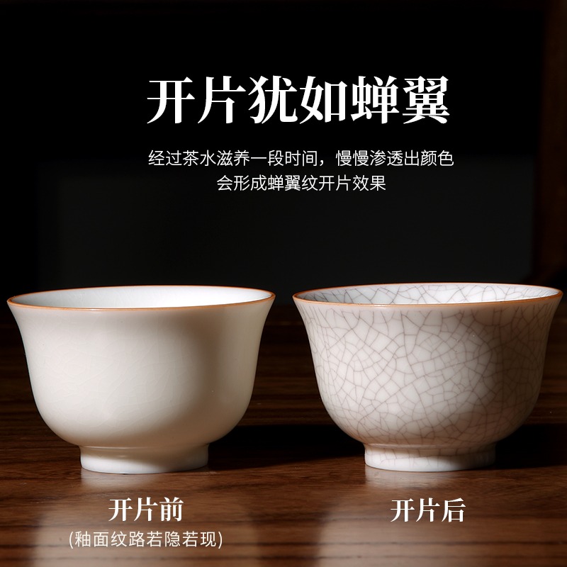 唐豐豬油白功夫茶杯陶瓷開片品茗杯家用建盞鈴鐺杯主人杯茶碗單個-細節圖3