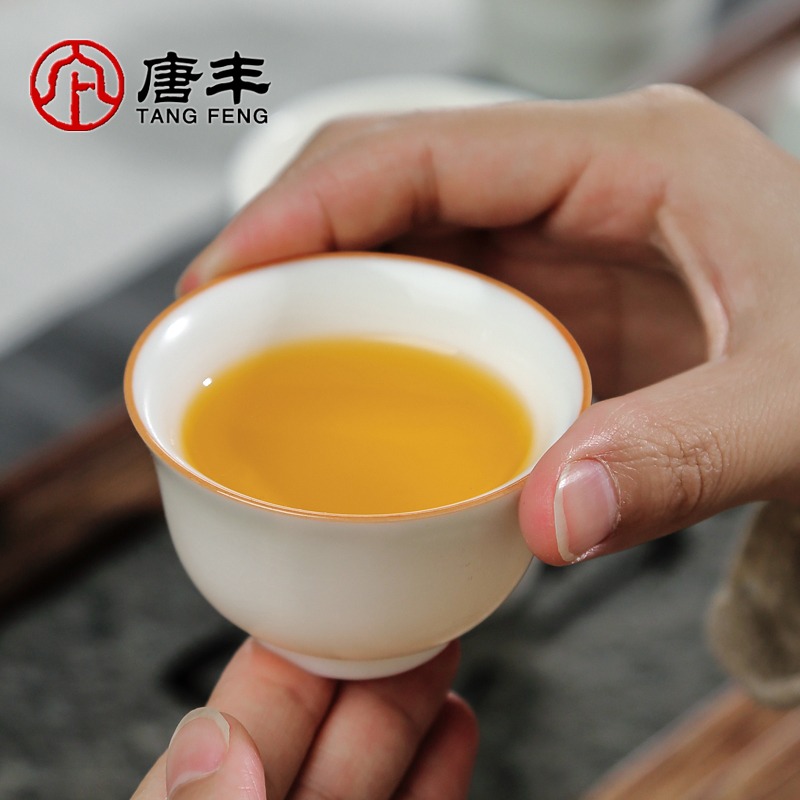 唐豐豬油白功夫茶杯陶瓷開片品茗杯家用建盞鈴鐺杯主人杯茶碗單個-細節圖4
