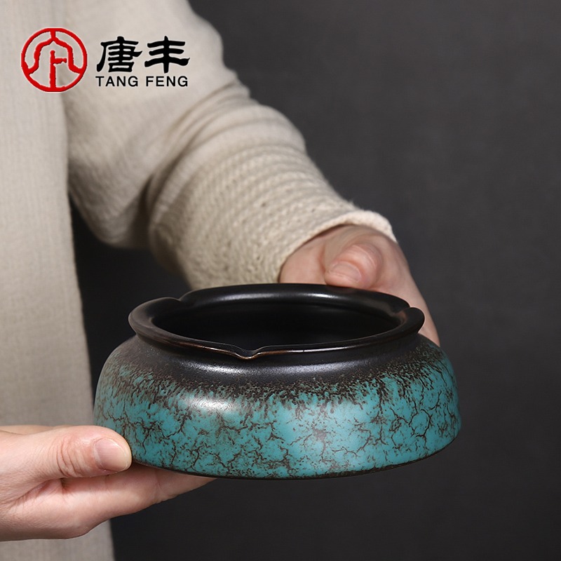 唐豐窯變陶瓷煙灰缸家用客廳復古中式防飛灰煙缸辦公簡約茶幾配A-細節圖4
