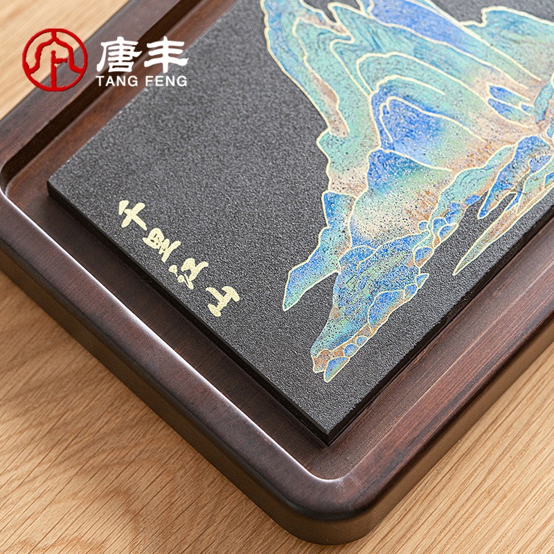 茶盤家用烏金石宮廷風復古功夫茶海新中式輕奢簡約兩人用茶托茶臺-細節圖3