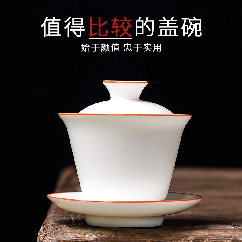 心經三才蓋碗茶杯單個家用羊脂玉瓷功夫泡茶碗大容量敬茶碗手抓碗-細節圖2