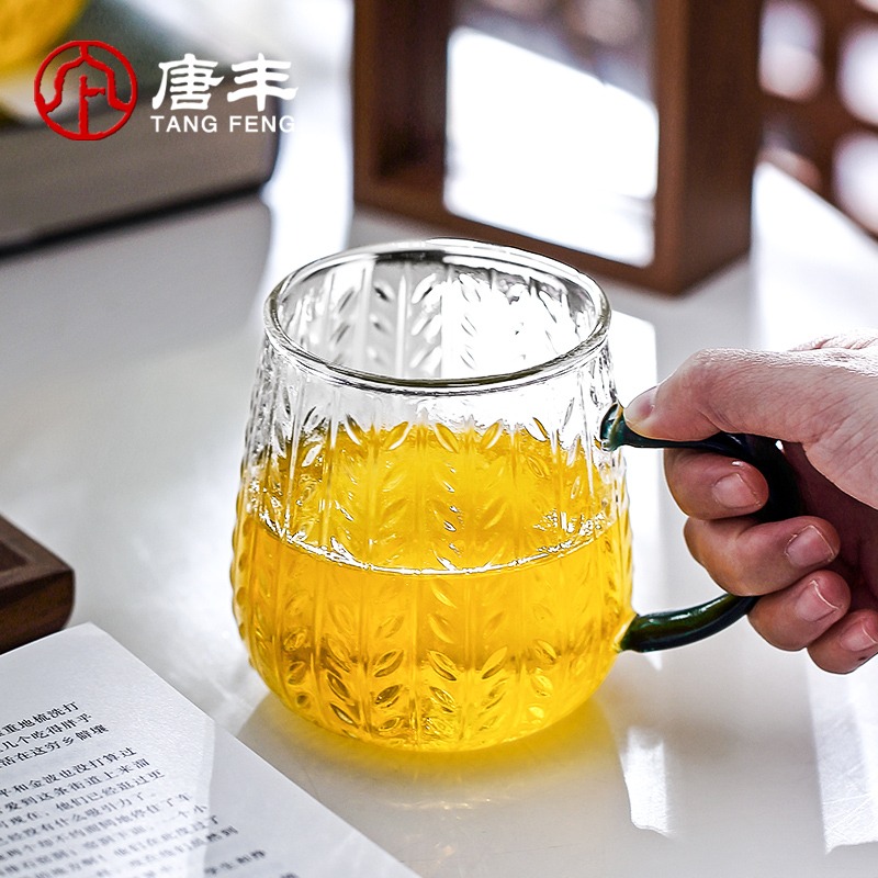 玻璃杯帶把家用高顏值水杯男女早餐杯燕麥片牛奶杯咖啡杯創意簡約-細節圖3