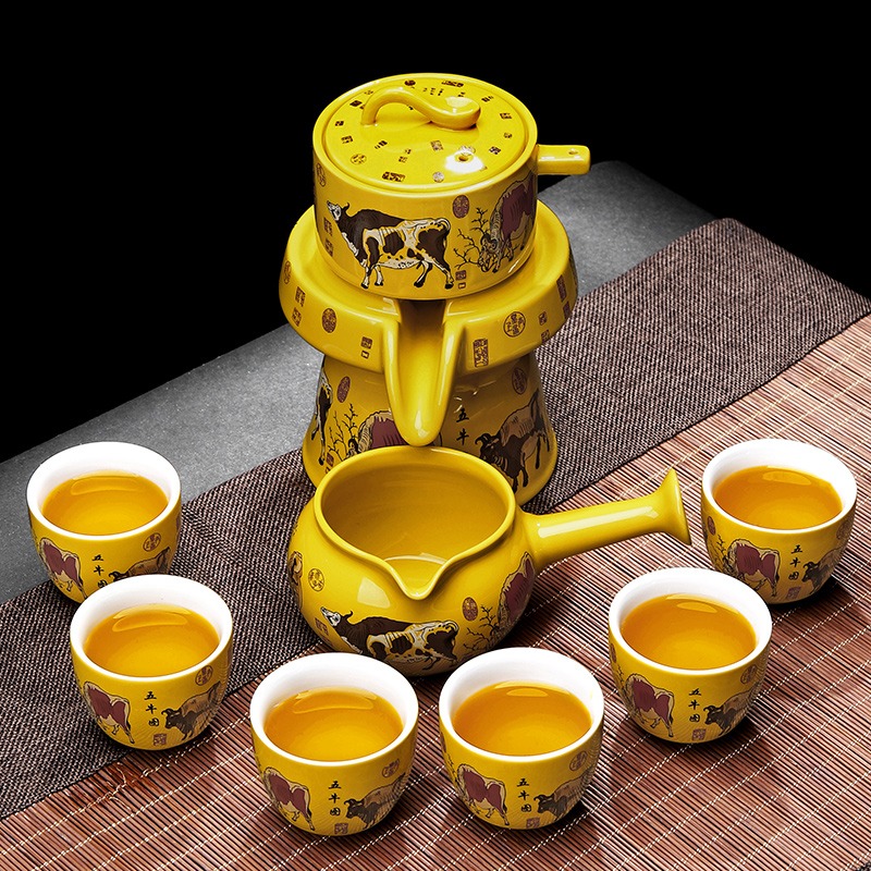 唐豐自動茶具禮盒裝家用客廳石磨懶人泡茶器辦公會客陶瓷小套A-細節圖2