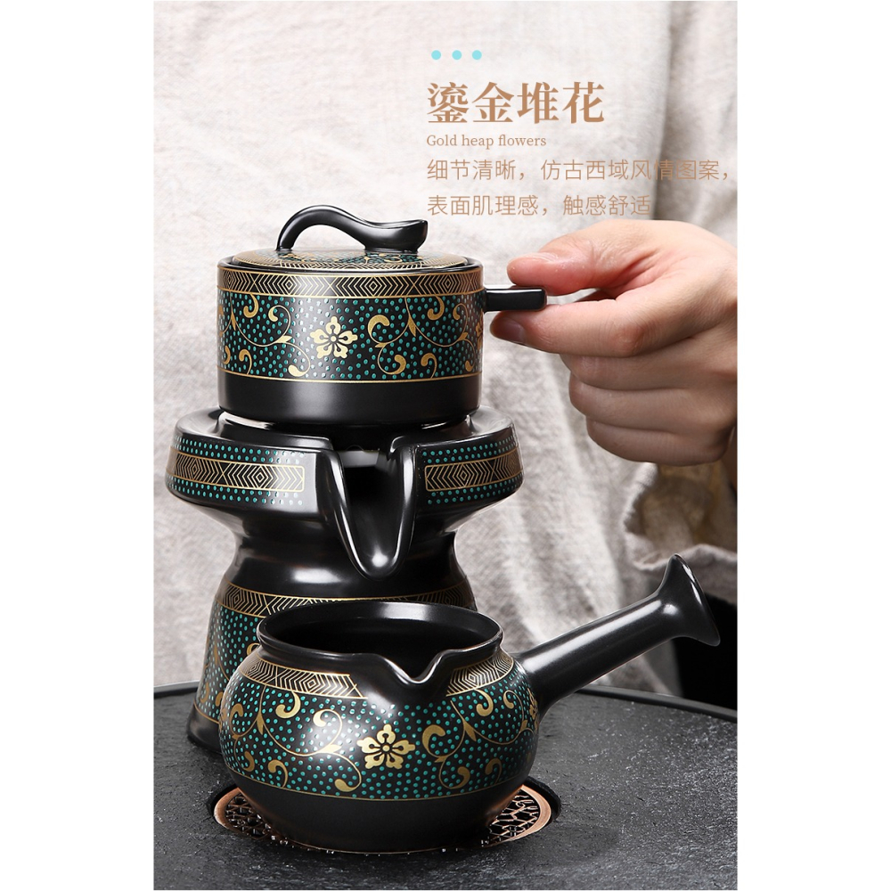 唐豐自動茶具禮盒裝家用客廳石磨懶人泡茶器辦公會客陶瓷小套A-細節圖7