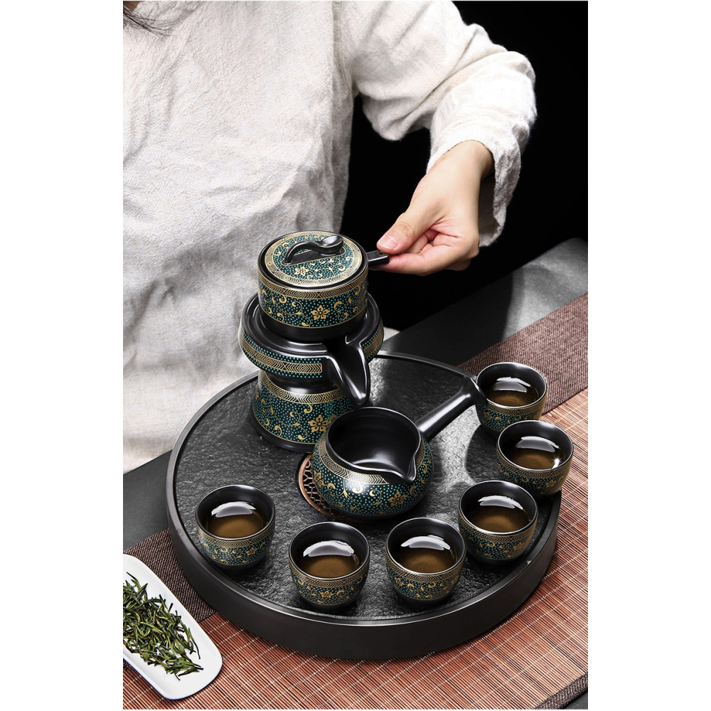唐豐自動茶具禮盒裝家用客廳石磨懶人泡茶器辦公會客陶瓷小套A-細節圖9