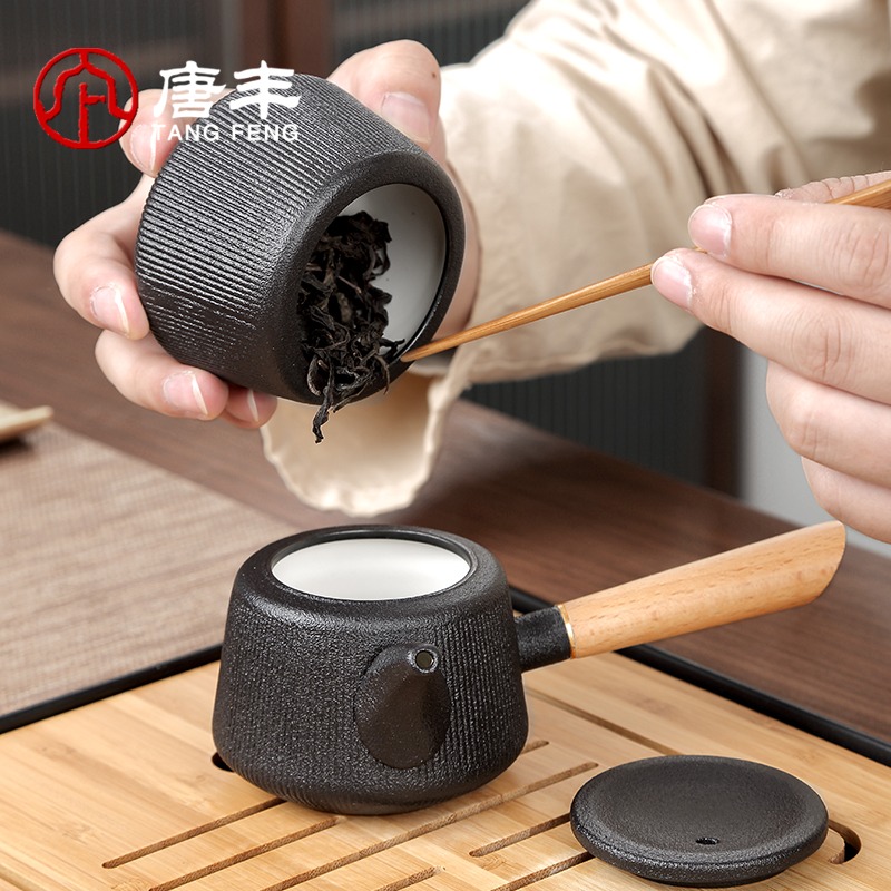 唐豐功夫茶具禮盒裝家用客廳黑陶側把泡茶壺小套幹泡盤簡約陶瓷-細節圖4