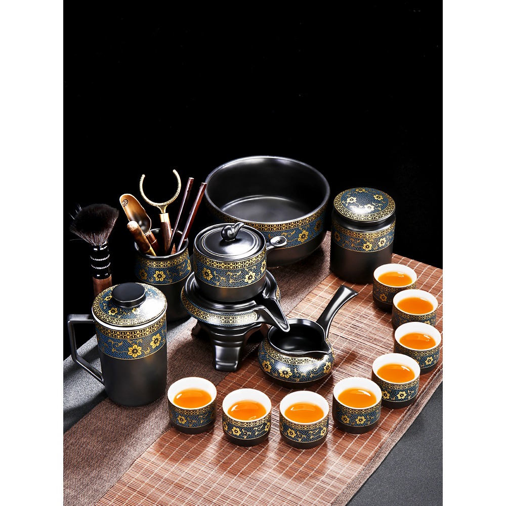 唐豐自動茶具禮盒裝家用客廳懶人沖茶器陶瓷茶壺茶杯復古石磨簡約-細節圖2