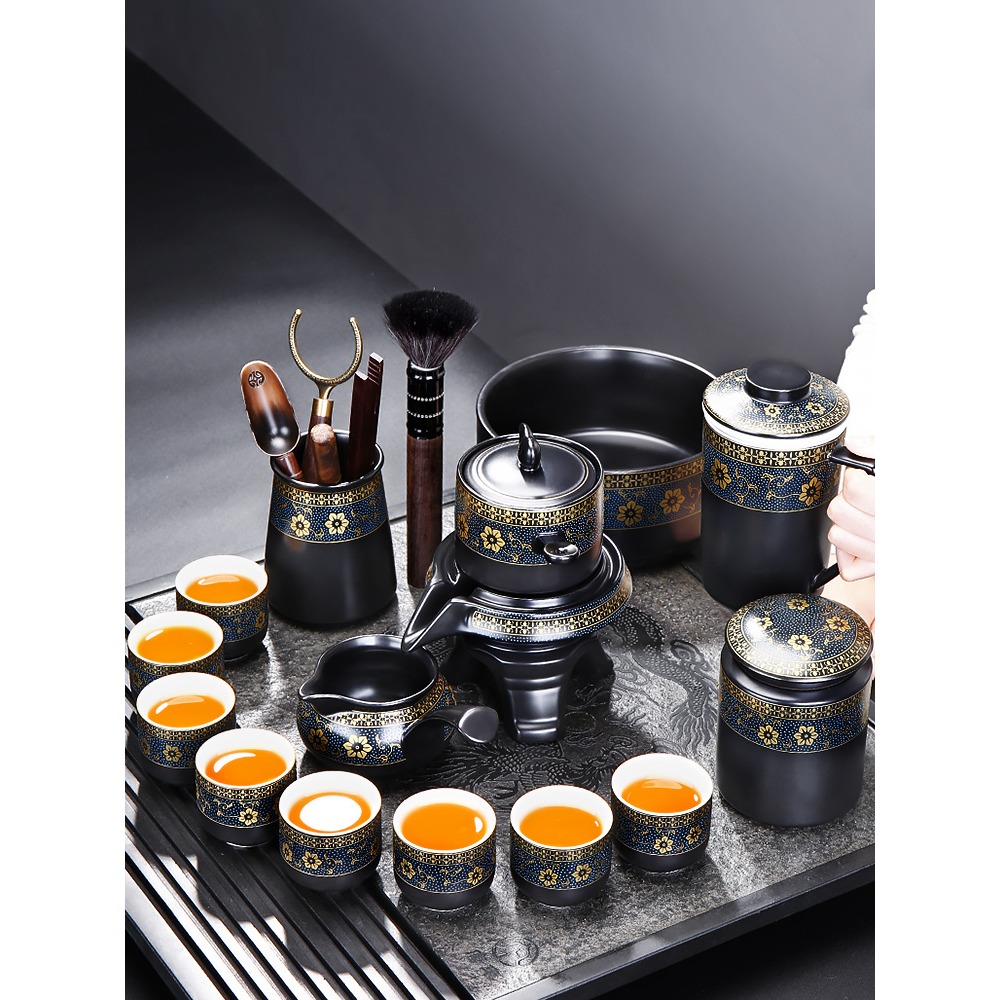 唐豐自動茶具禮盒裝家用客廳懶人沖茶器陶瓷茶壺茶杯復古石磨簡約-細節圖3