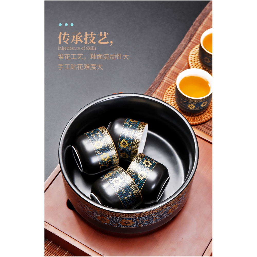 唐豐自動茶具禮盒裝家用客廳懶人沖茶器陶瓷茶壺茶杯復古石磨簡約-細節圖9