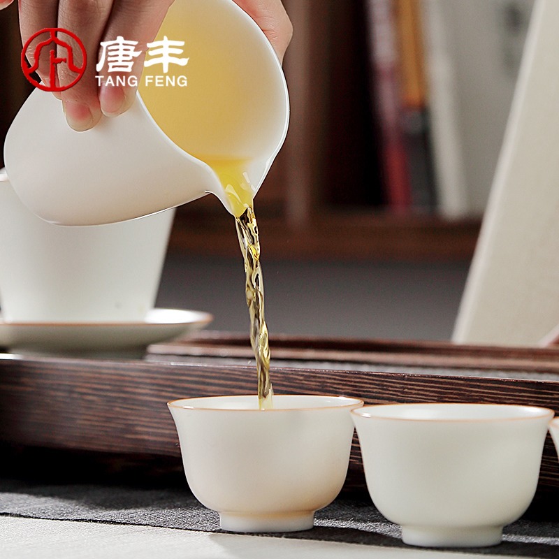 唐豐功夫茶具白玉茶杯套裝家用簡約現代開片蓋碗陶瓷整套禮盒裝-細節圖5