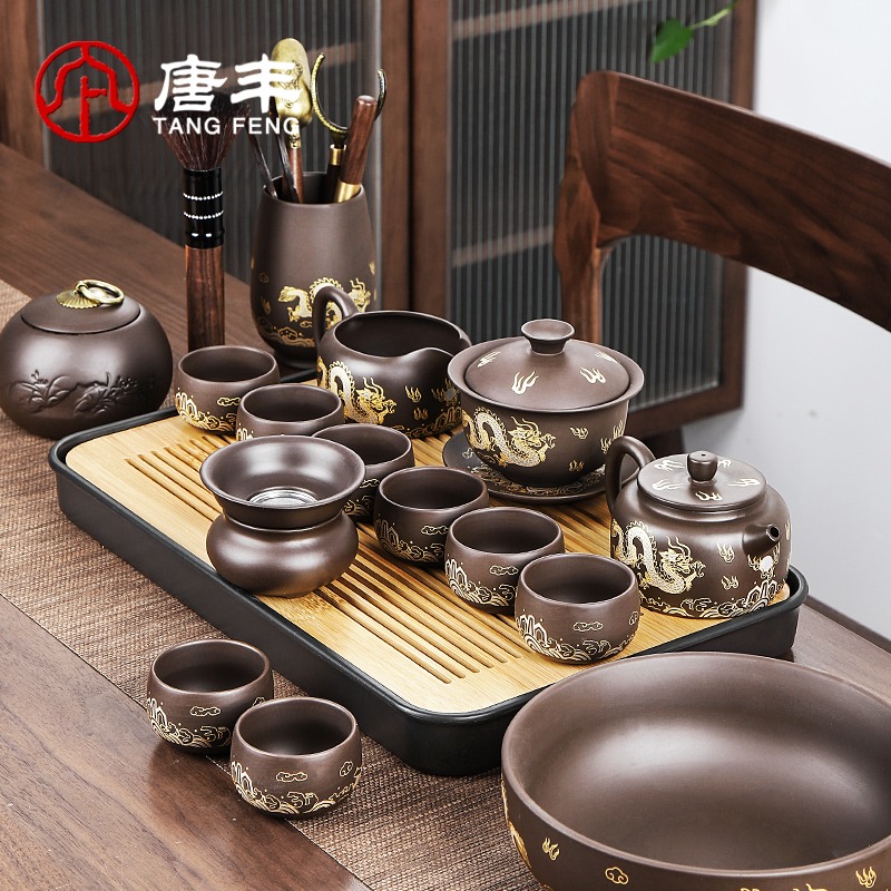 唐豐紫砂功夫茶具禮盒裝家用客廳簡約茶壺茶杯中式復古送領導長輩-細節圖2