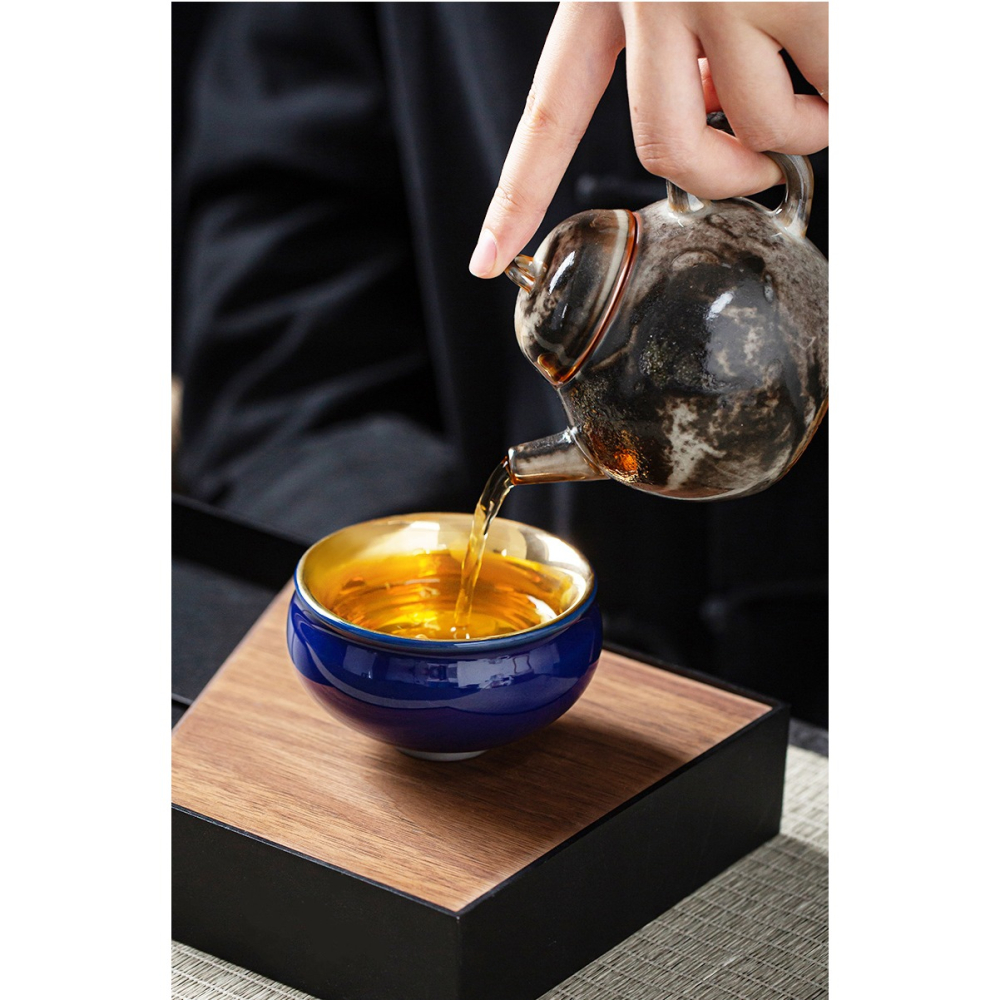 鎏金品茗杯家用功夫小茶盞創意主人杯單杯個人喝茶杯陶瓷一口杯-細節圖9