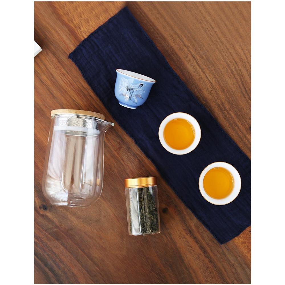 唐豐收納便攜旅行茶具雙層過濾玻璃泡茶壺辦公戶外快客杯一壺三杯-細節圖7