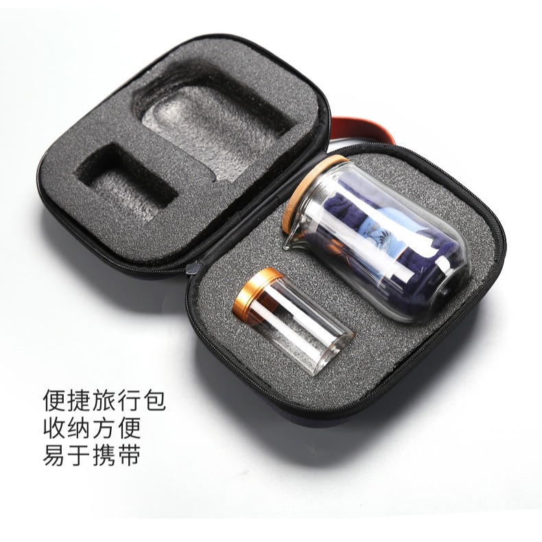 唐豐收納便攜旅行茶具雙層過濾玻璃泡茶壺辦公戶外快客杯一壺三杯-細節圖10