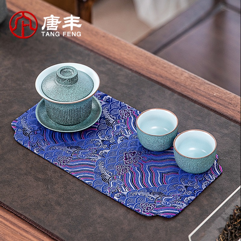唐豐茶席家用中式禪意小桌旗功夫茶道布藝茶墊幹泡壺墊復古方巾A-細節圖3