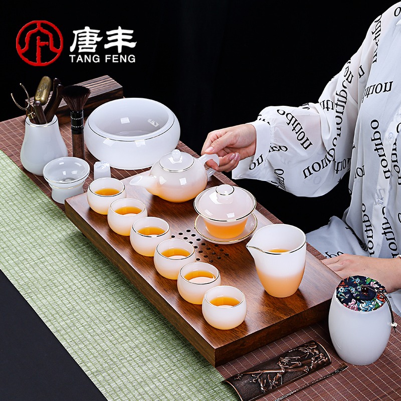 唐豐琉璃功夫茶具禮盒裝家用描金三才蓋碗泡茶器辦公玉瓷輕奢高端-細節圖2