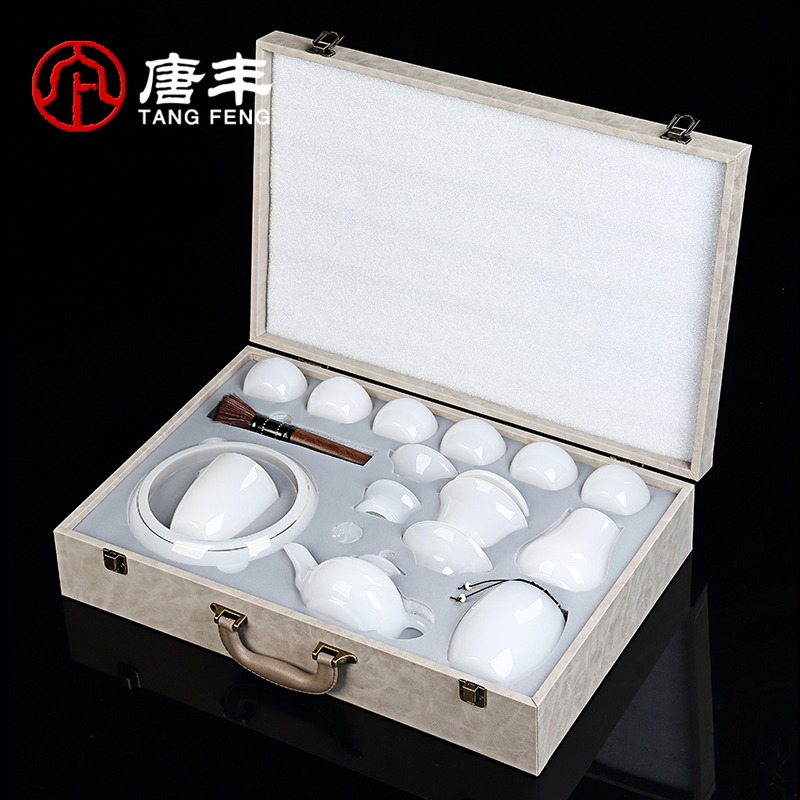 唐豐琉璃功夫茶具禮盒裝家用描金三才蓋碗泡茶器辦公玉瓷輕奢高端-細節圖5