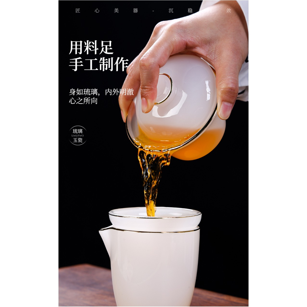 唐豐琉璃功夫茶具禮盒裝家用描金三才蓋碗泡茶器辦公玉瓷輕奢高端-細節圖9
