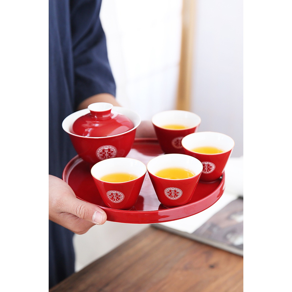唐豐霽紅陶瓷功夫泡茶器結婚喜慶禮品喝茶蓋碗茶壺禮盒裝伴手禮-細節圖2