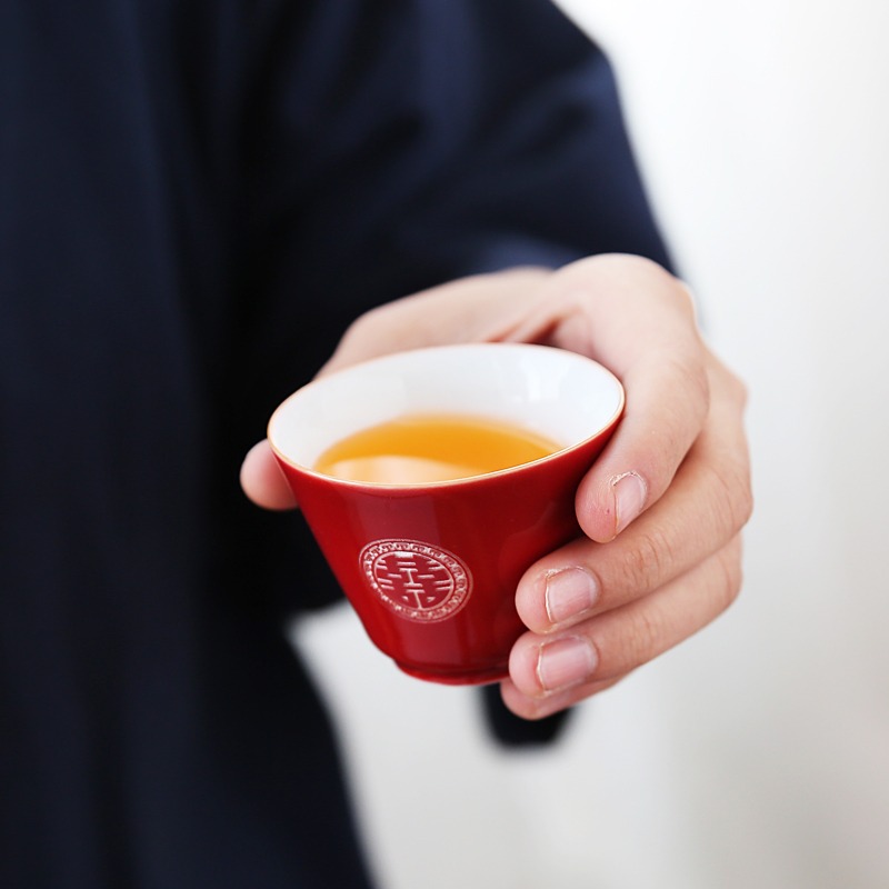 唐豐霽紅陶瓷功夫泡茶器結婚喜慶禮品喝茶蓋碗茶壺禮盒裝伴手禮-細節圖4