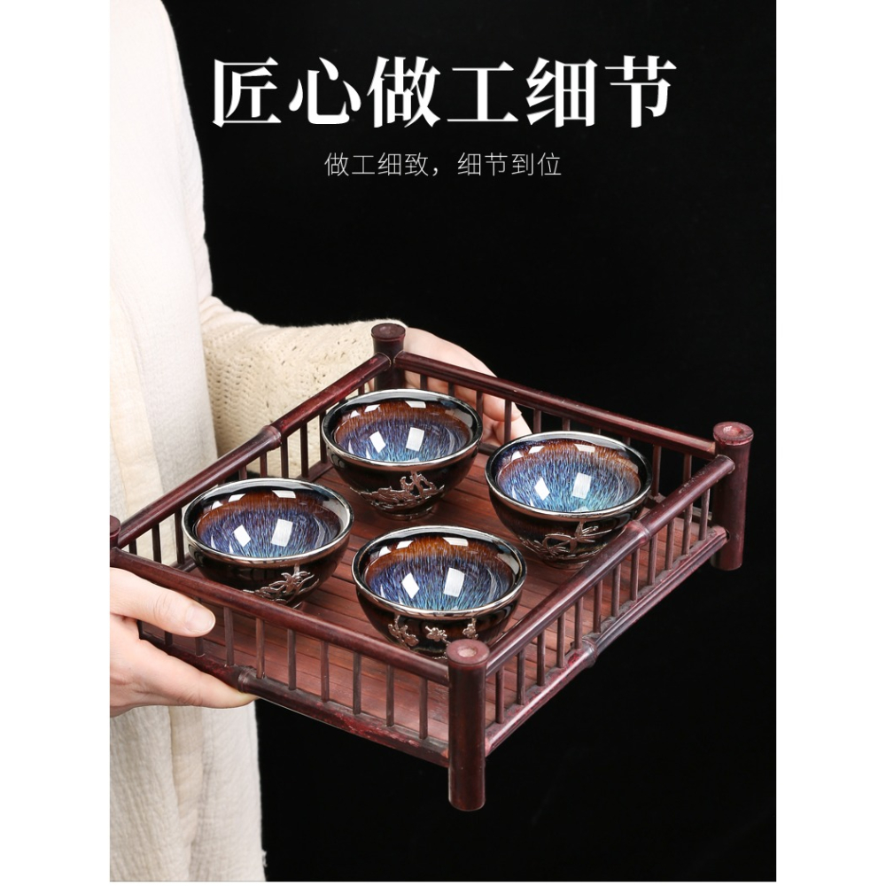 唐豐金鑲銀茶杯四君子禮盒裝窯變天目釉小茶碗建盞束口杯200030A-細節圖8