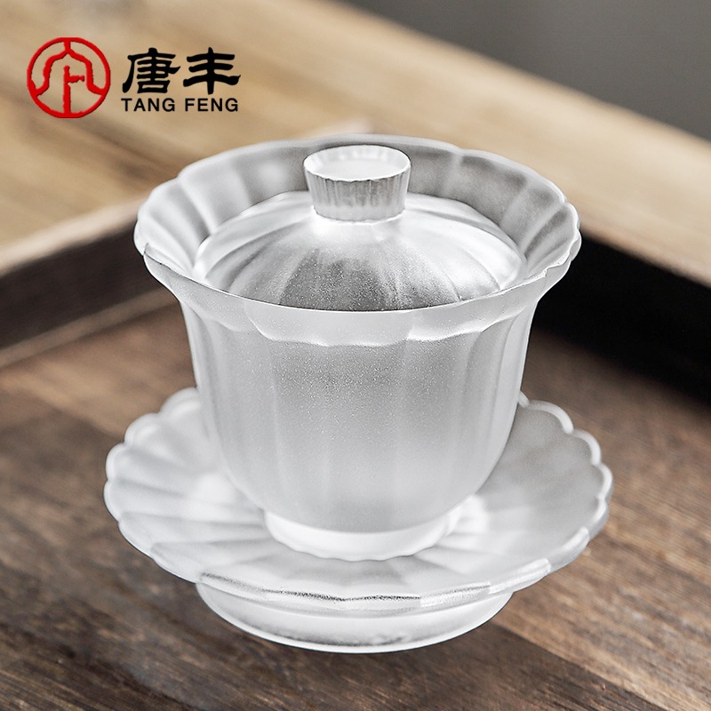 唐豐磨砂蓋碗茶杯單個家用琉璃功夫泡茶碗手抓三才碗大容量八寶碗-細節圖2