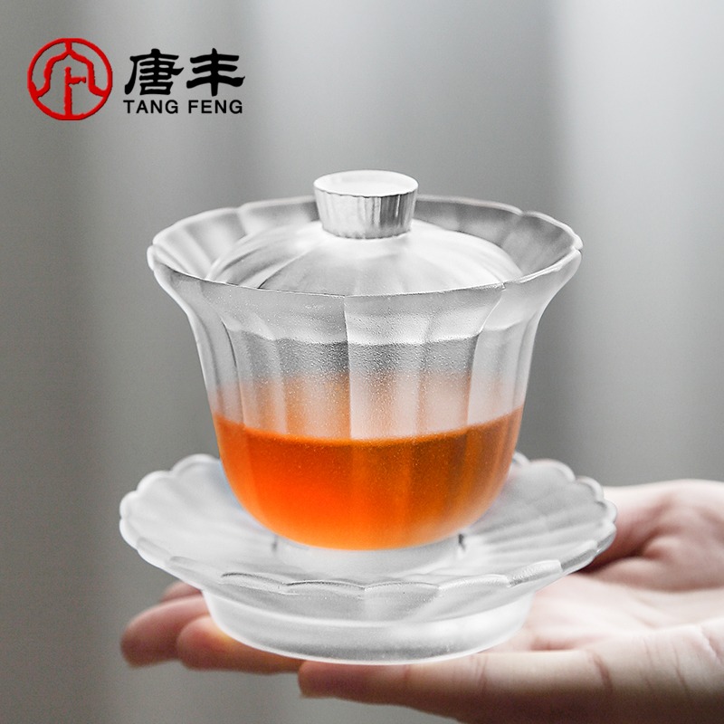 唐豐磨砂蓋碗茶杯單個家用琉璃功夫泡茶碗手抓三才碗大容量八寶碗-細節圖5