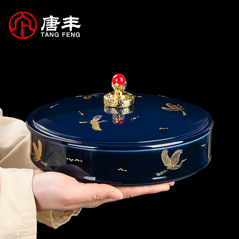唐豐陶瓷普洱罐家用復古描金茶倉大號茶餅醒茶罐白茶密封罐裝茶器-細節圖5