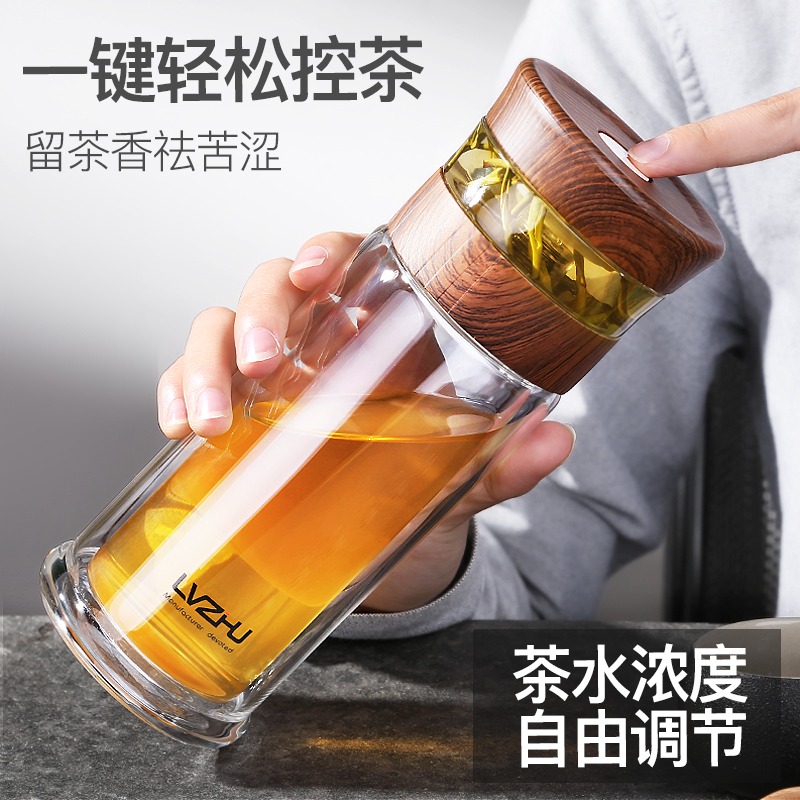 茶水分離雙層玻璃泡茶杯大容量水杯保溫辦公室喝茶杯子隔熱帶濾網-細節圖2