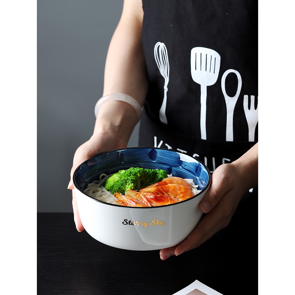 北歐陶瓷喫飯碗個性大號學生家用拉麪碗湯碗麪碗可愛日式沙拉餐具-細節圖4