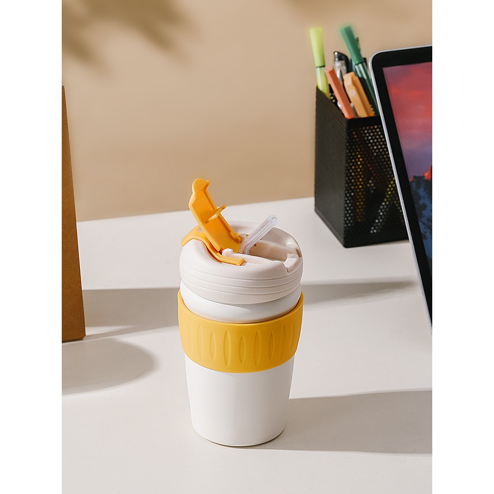 不銹鋼便攜超輕簡約保溫杯男女士高顏值帶吸管水杯茶杯咖啡杯兩用-細節圖3