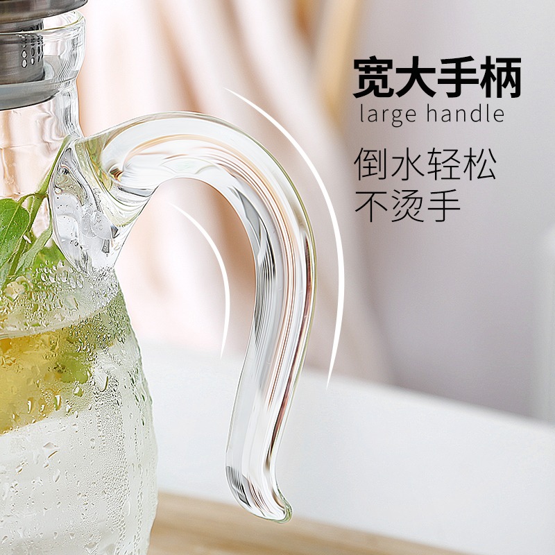 冷水壺玻璃耐熱高溫大容量家用透明套裝涼白開水瓶冰水杯可放冰箱-細節圖4