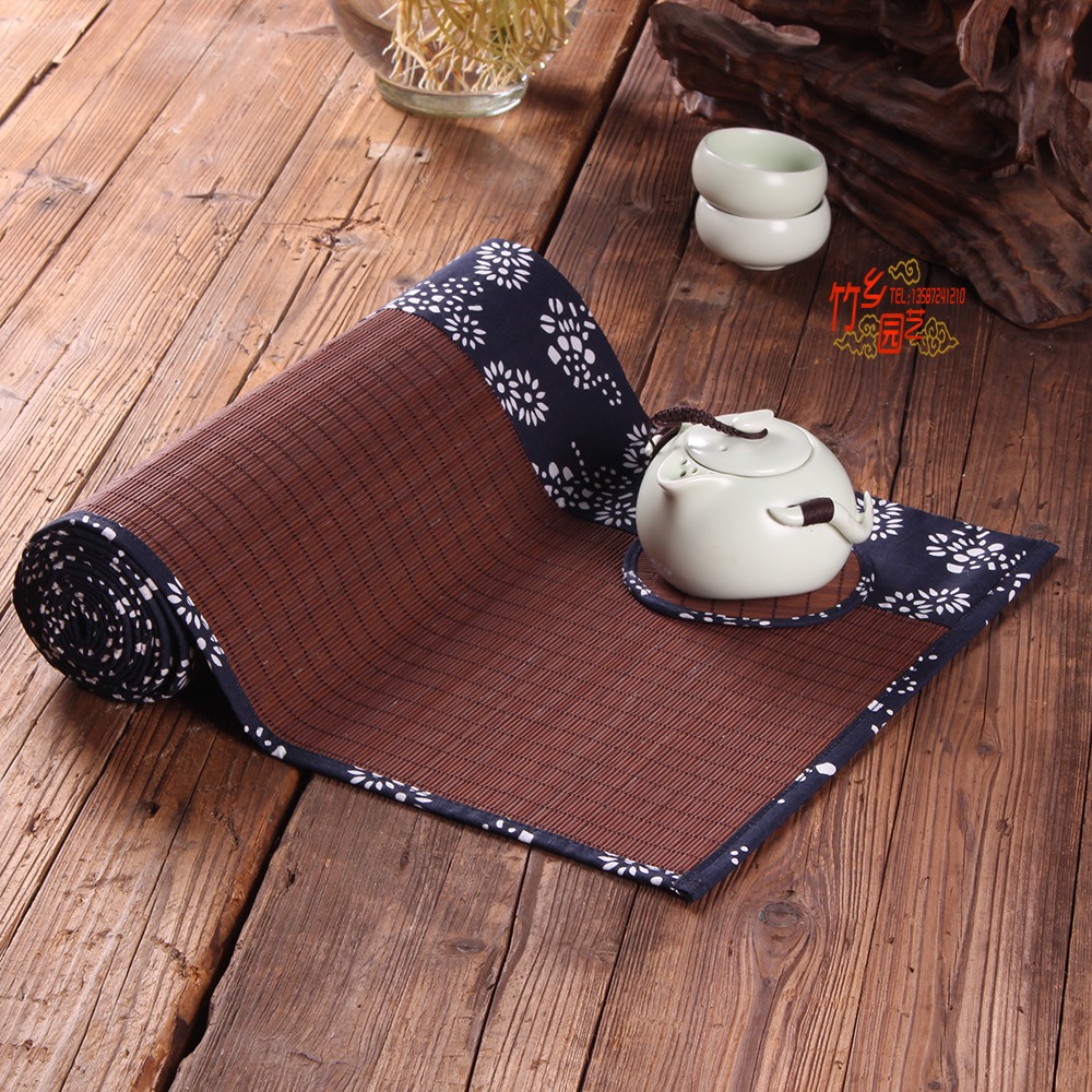 茶席 布藝 禪意 茶墊 桌旗 包布竹墊 茶簾 竹蓆 隔熱茶道 茶盤墊-細節圖2