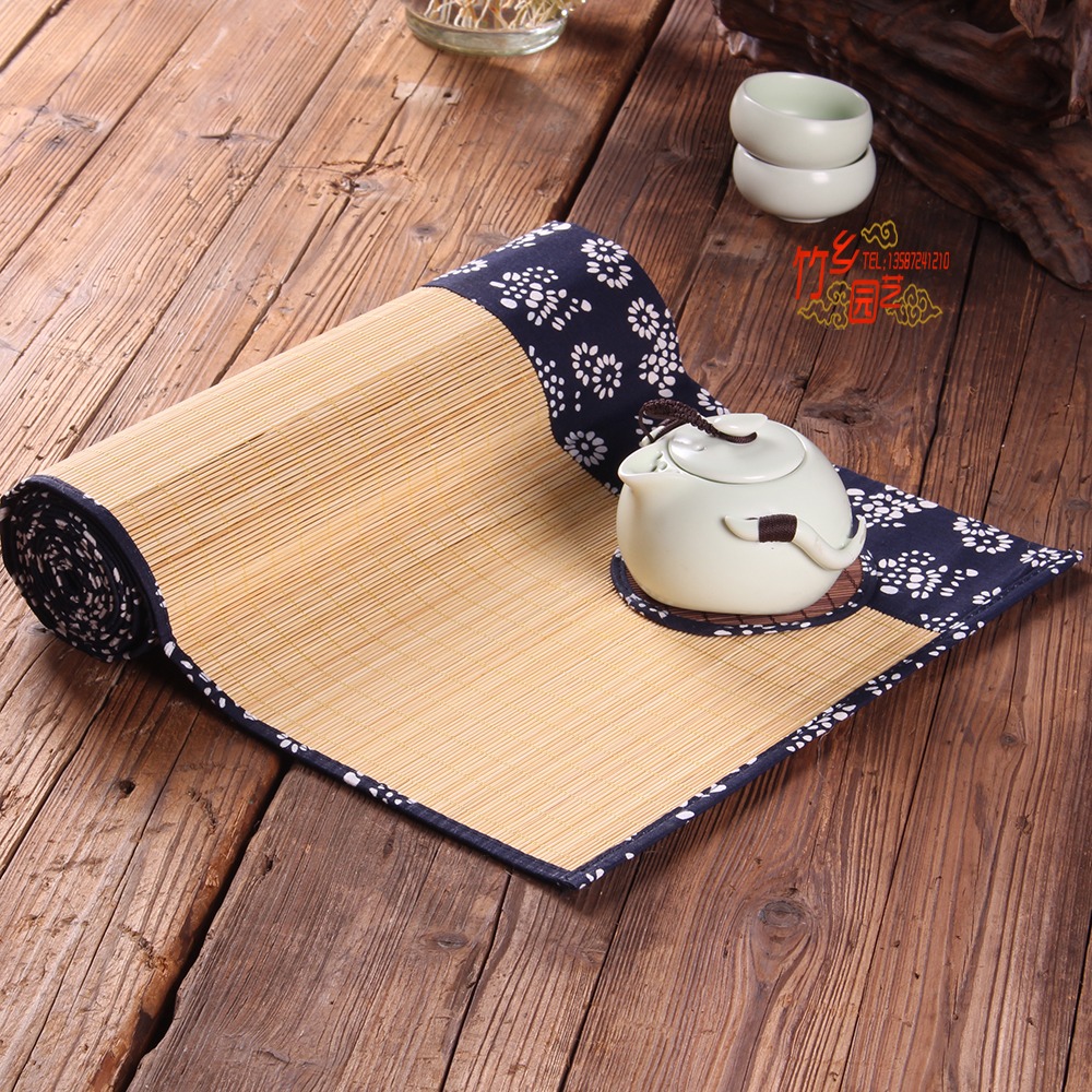 茶席 布藝 禪意 茶墊 桌旗 包布竹墊 茶簾 竹蓆 隔熱茶道 茶盤墊-細節圖4