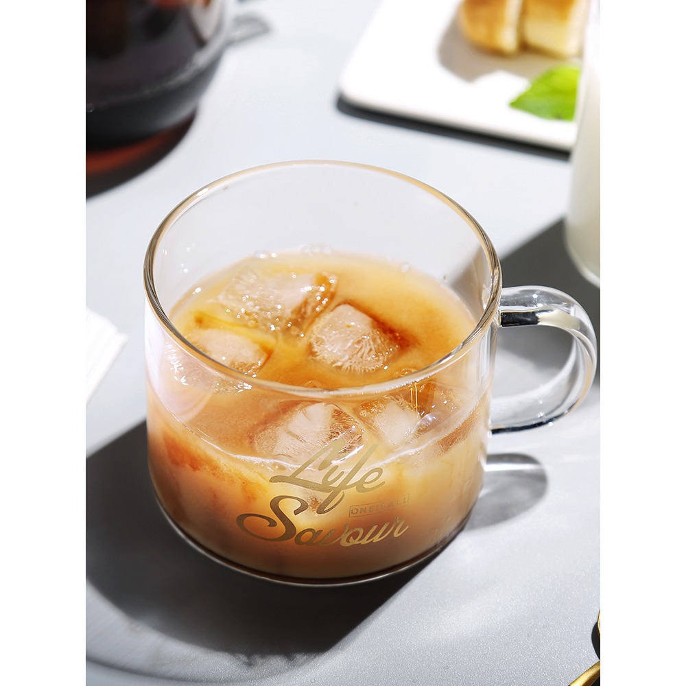 夏季家用燕麥杯加厚玻璃水杯日式個性網紅簡約加厚耐熱牛奶早餐杯-細節圖4