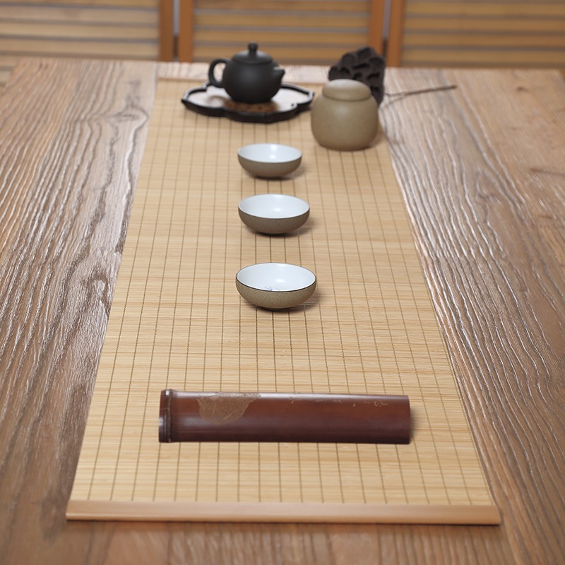 茶席 桌包邊竹蓆竹茶墊 茶簾六君子隔熱墊功夫茶幹泡墊茶盤墊-細節圖2