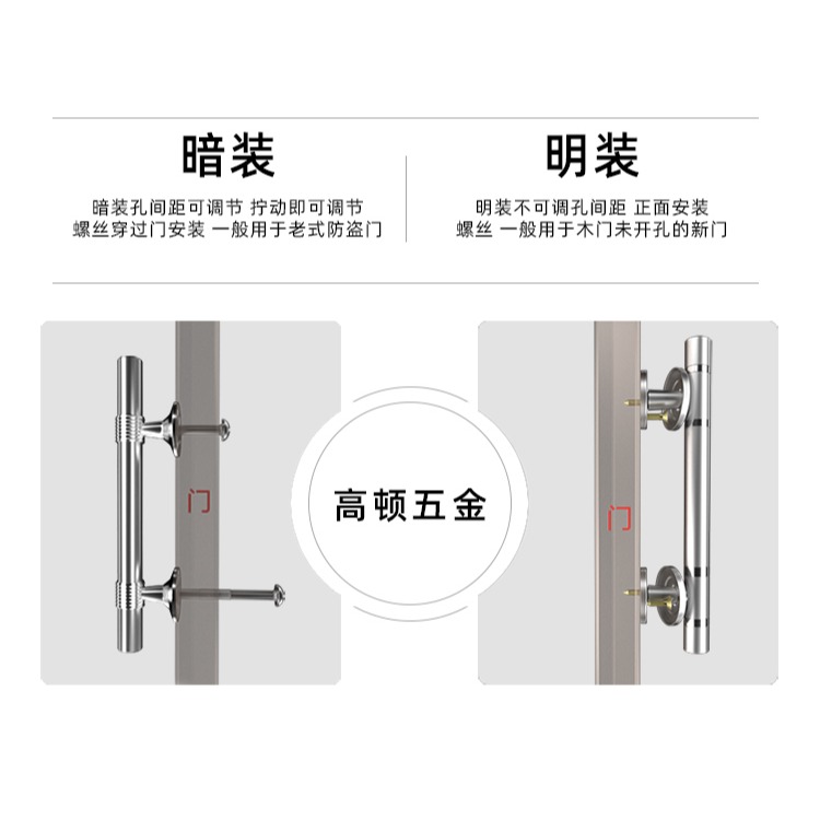 衛生間門把手鋁合金手柄不銹鋼明裝拉手中式衣櫥櫃老式防盜門鐵門-細節圖3
