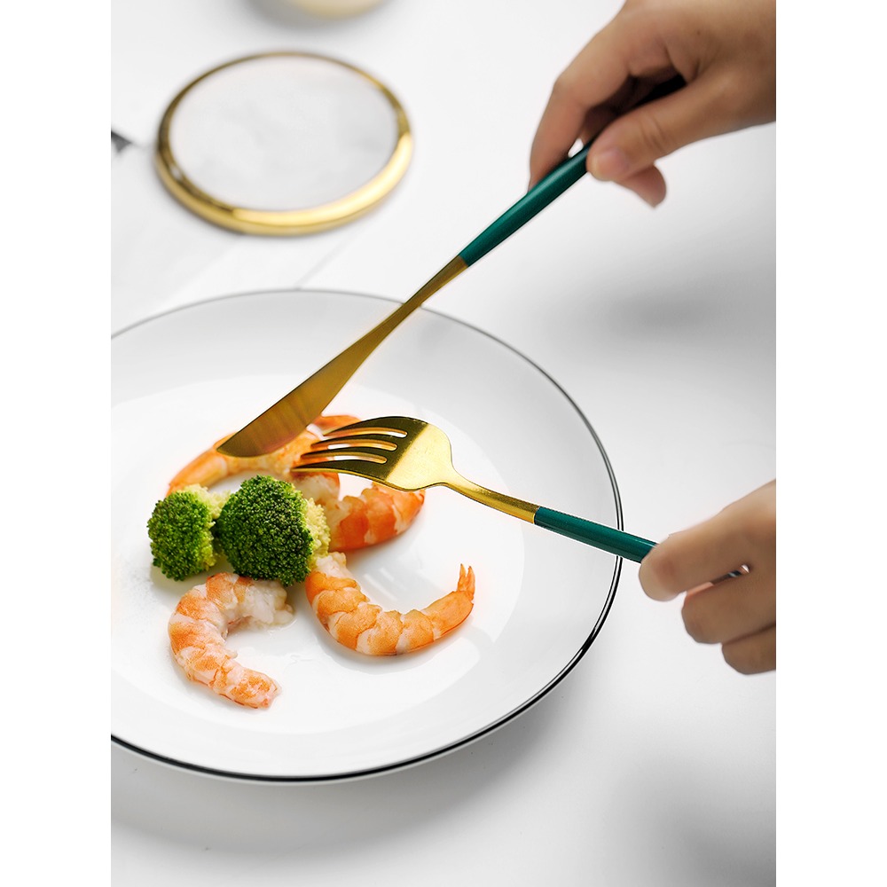 歐式創意不銹鋼家用ins網紅甜品勺子西餐喫牛排的刀叉筷餐具套裝-細節圖5
