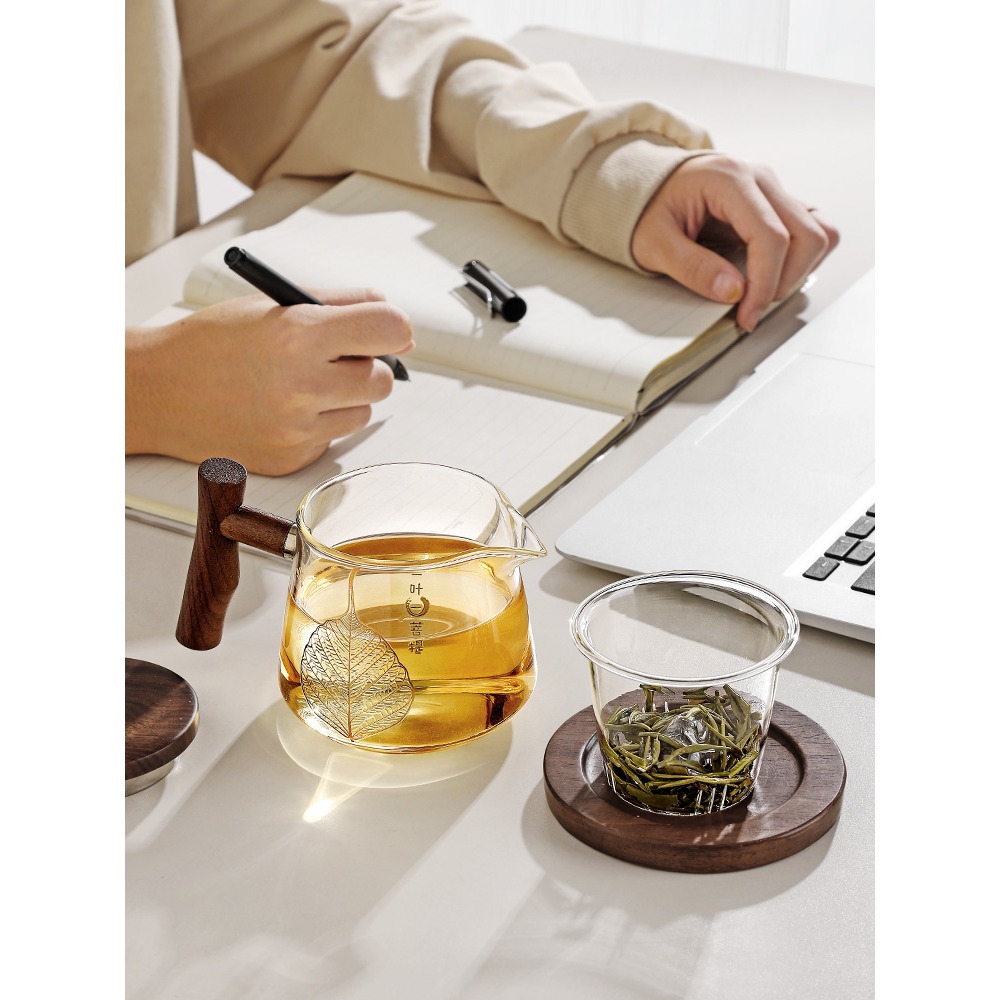 茶水分離泡茶杯家用玻璃杯子男辦公室加厚水杯帶把手柄觀山杯茶道-細節圖2