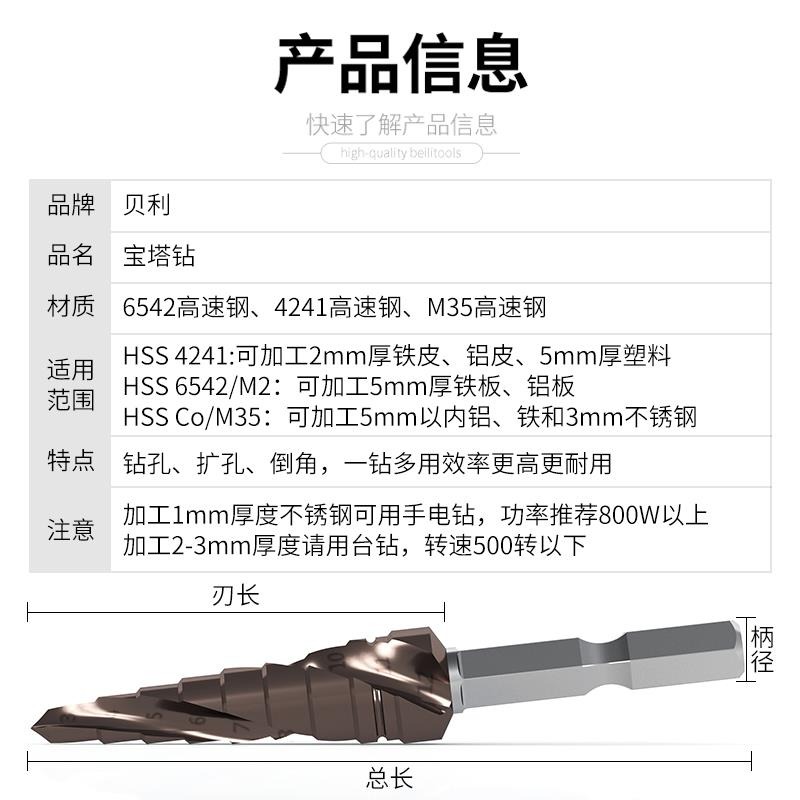 寶塔鉆頭多功能開孔器金屬打孔鋼鐵合金鋼硬階梯型擴孔鉆頭-細節圖3