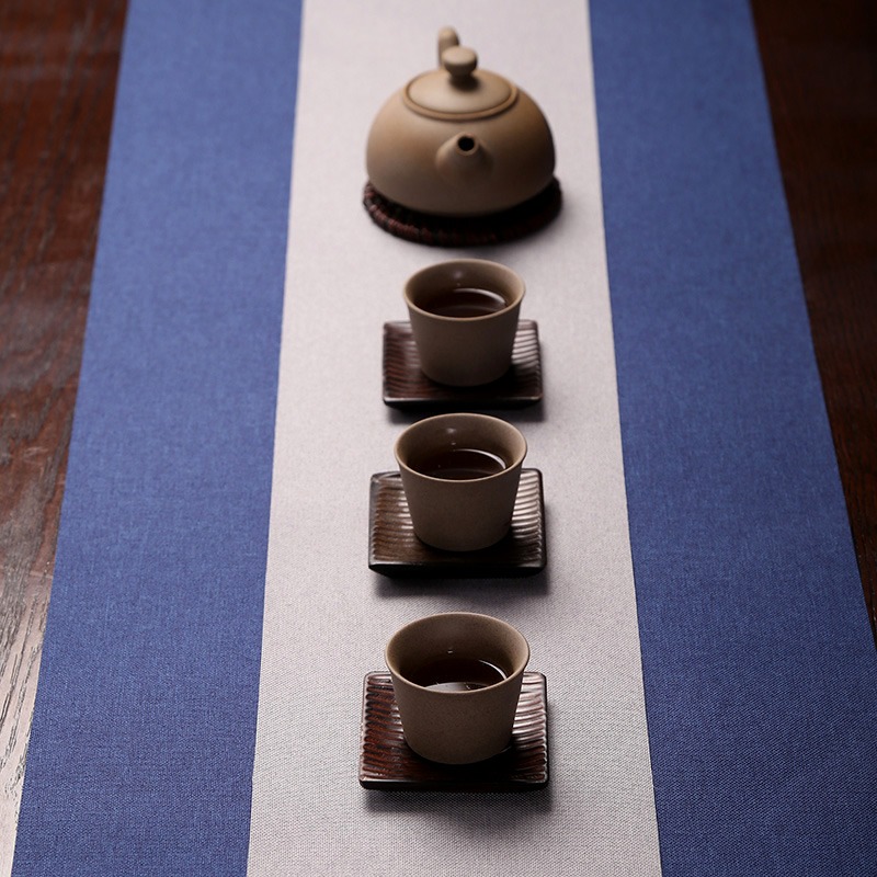 茶席防水中式桌旗純色茶墊定製禪意新中式桌墊布棉麻防水茶旗家用-細節圖3