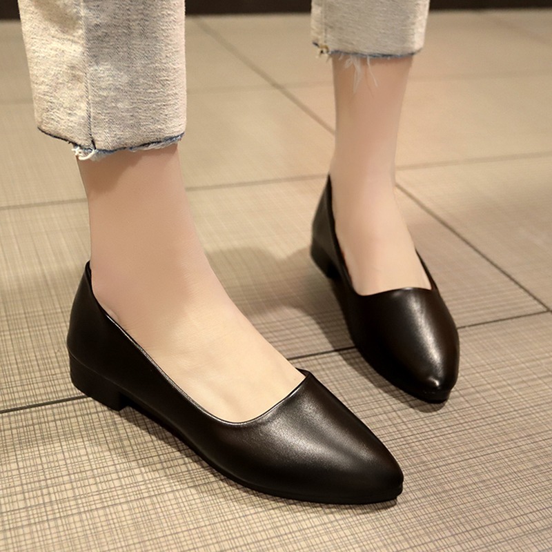 女鞋2021新款春季工作鞋女黑色平底上班皮鞋百搭韓版單鞋子女2020-細節圖4