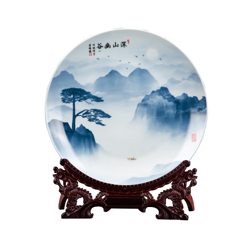 景德鎮陶瓷新中式瓷盤客廳玄關創意坐盤裝飾盤博古架酒櫃禮品擺件-細節圖2