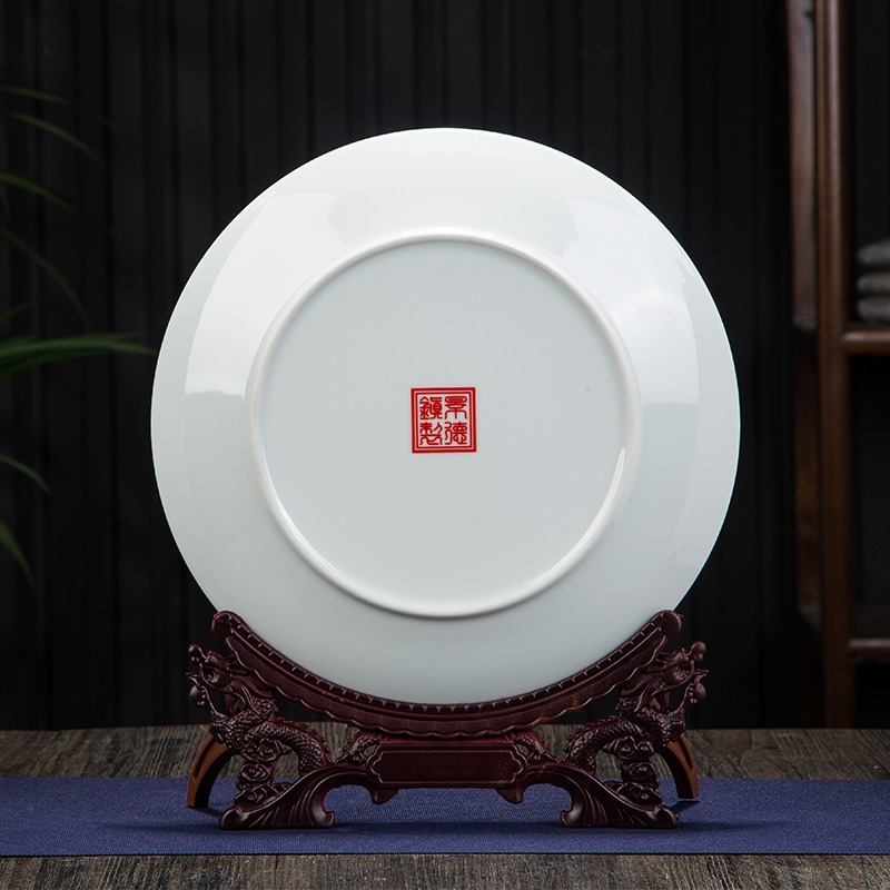 景德鎮陶瓷新中式瓷盤客廳玄關創意坐盤裝飾盤博古架酒櫃禮品擺件-細節圖5