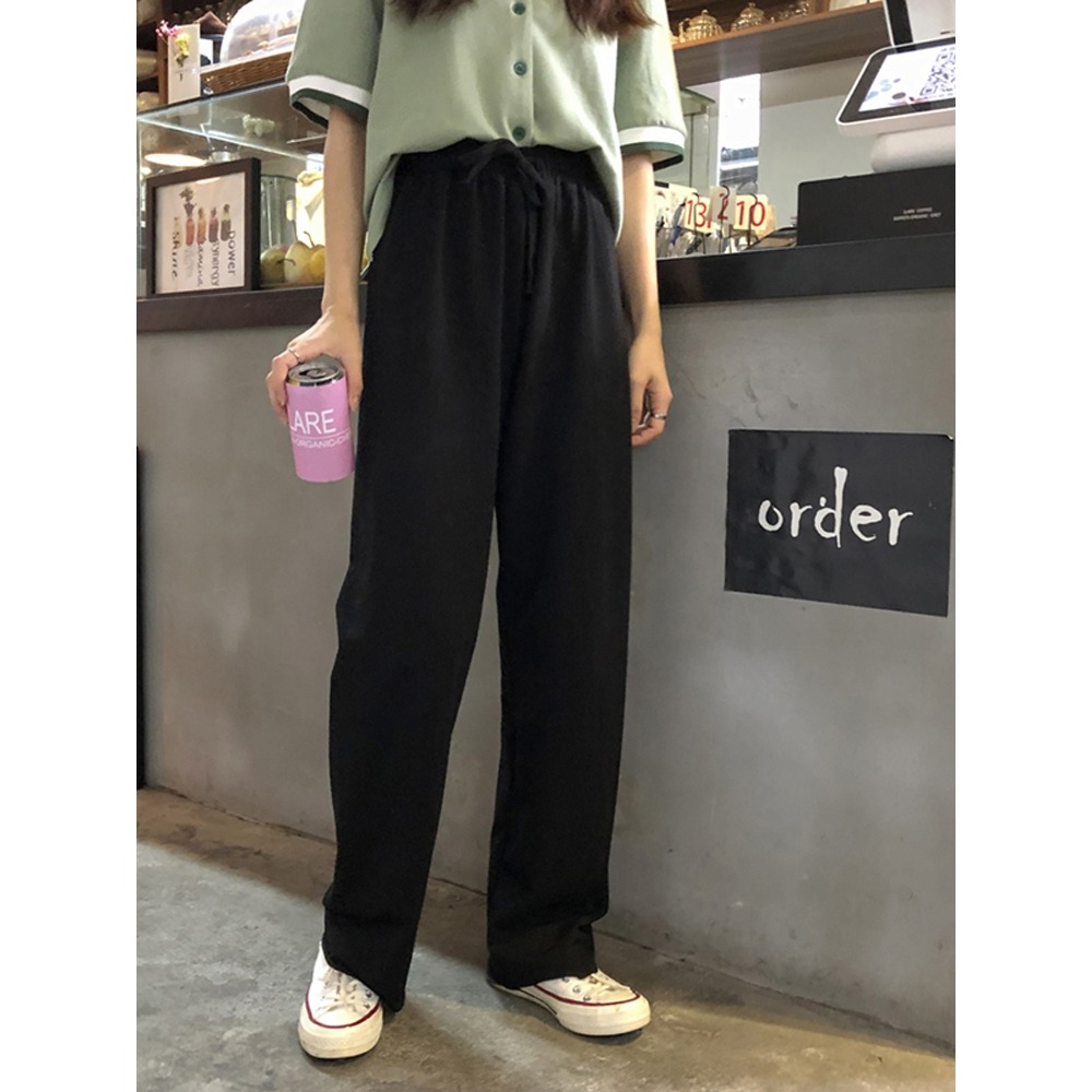 寬松灰色直筒褲子顯瘦休閑褲垂感闊腿褲春秋女高腰長褲拖地運動褲-細節圖3
