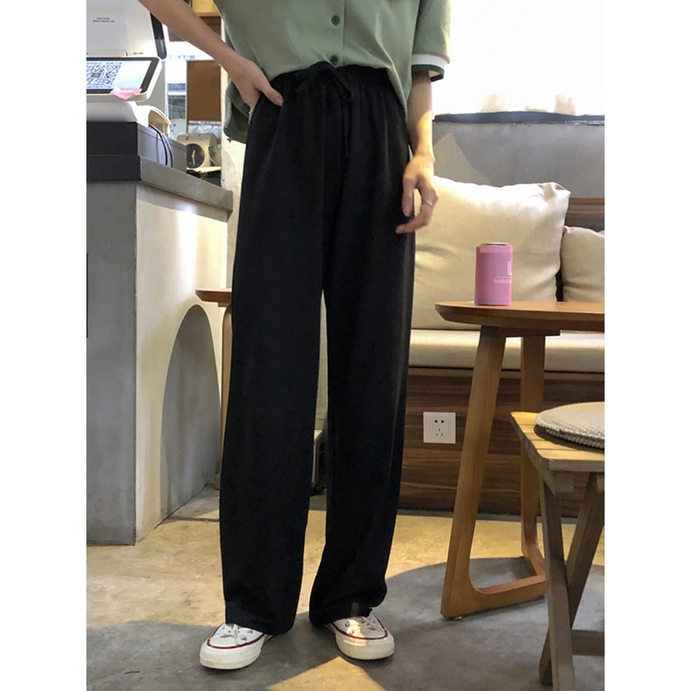 寬松灰色直筒褲子顯瘦休閑褲垂感闊腿褲春秋女高腰長褲拖地運動褲-細節圖4