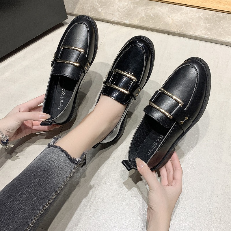 小皮鞋女英倫風2021新款春秋季百搭工作鞋一腳蹬樂福鞋平底單鞋女-細節圖5